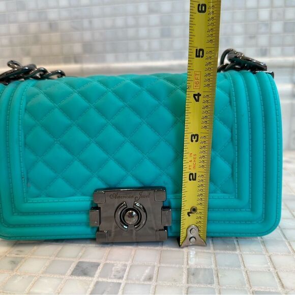 American Jewel Quilted Turquoise Pink Silicone Crossbody Purse - Picture 9 of 13